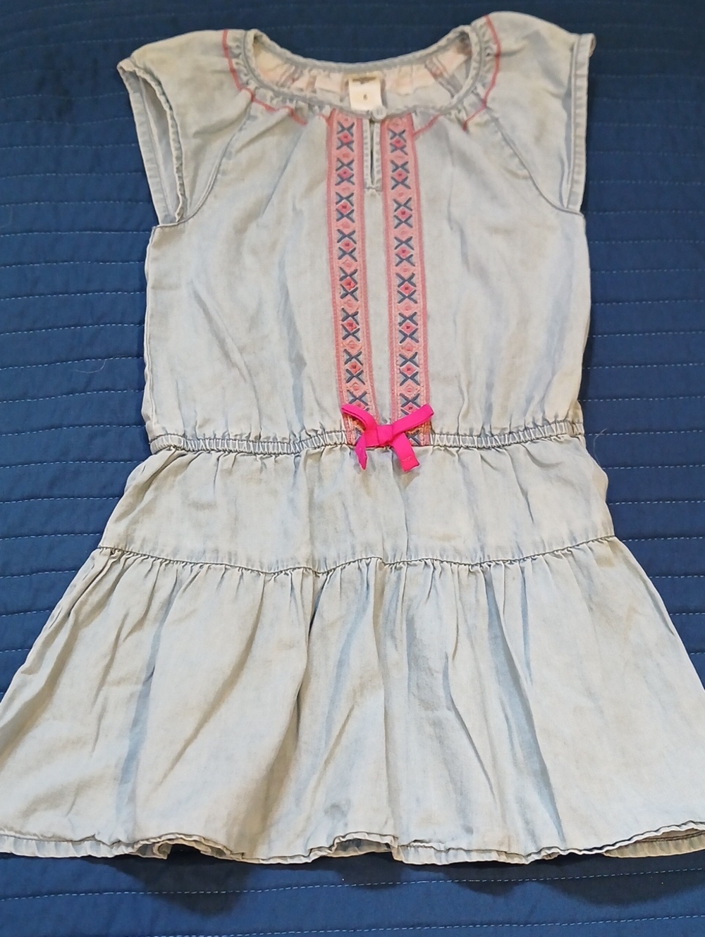OshKosh B'gosh Light Blue Chambray Dress with Pink Trim and Bow